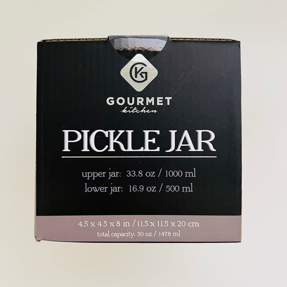GOURMET KITCHEN Hourglass Glass Drain Insert Flippable Pickle Jar - Picture 9 of 10